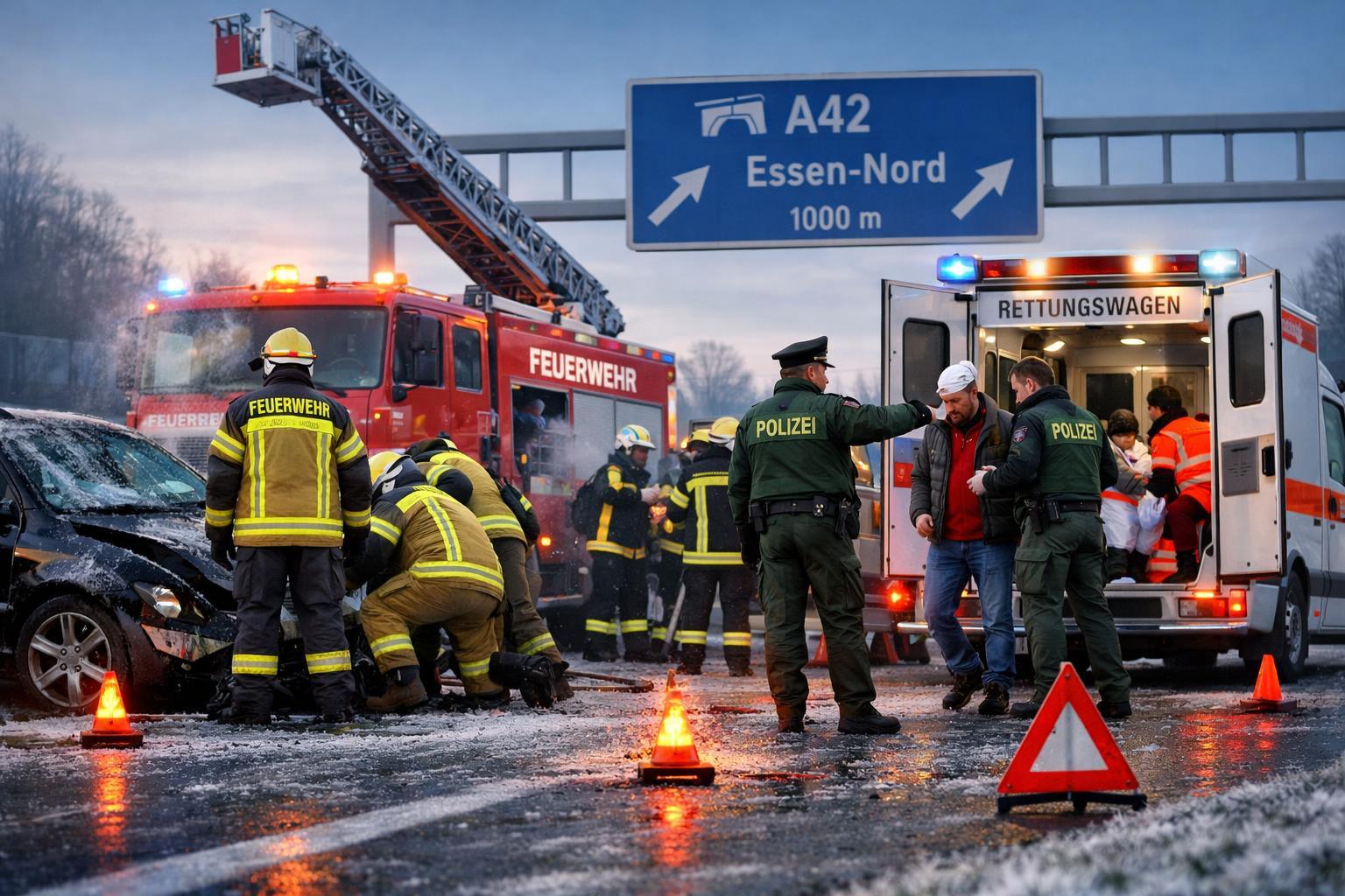 Massenkarambolage A42: Glatteis auf der Brücke als Ursache