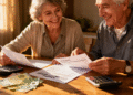 Glückliches Rentnerpaar prüft Rentenbescheid und freut sich über die Rentenerhöhung 2026