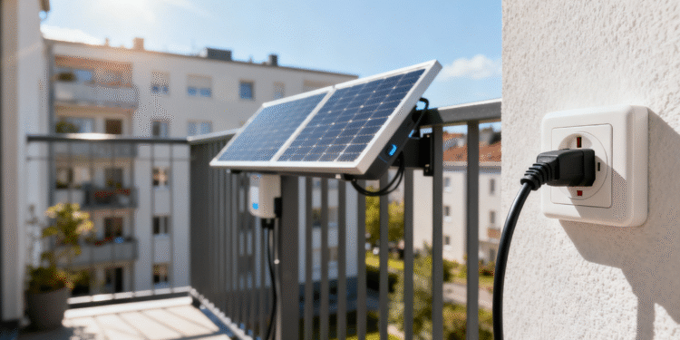 Balkonkraftwerk, Schuko-Stecker, Solarenergie, DIN-Norm, Energiewende, Mini-PV-Anlage, VDE, Photovoltaik, Stromsparen, Erneuerbare Energie