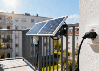 Balkonkraftwerk, Schuko-Stecker, Solarenergie, DIN-Norm, Energiewende, Mini-PV-Anlage, VDE, Photovoltaik, Stromsparen, Erneuerbare Energie