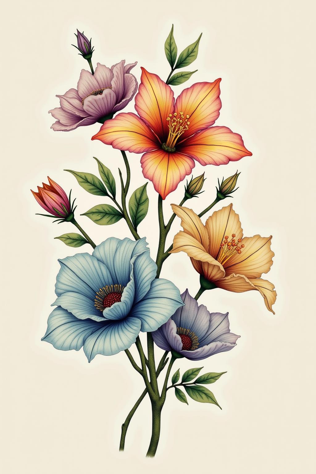 blumen tattoo outline 2