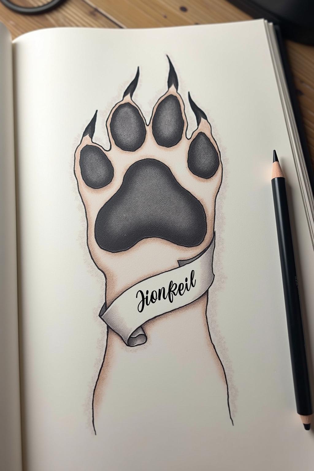 tattoo hundepfote mit namen outline 3